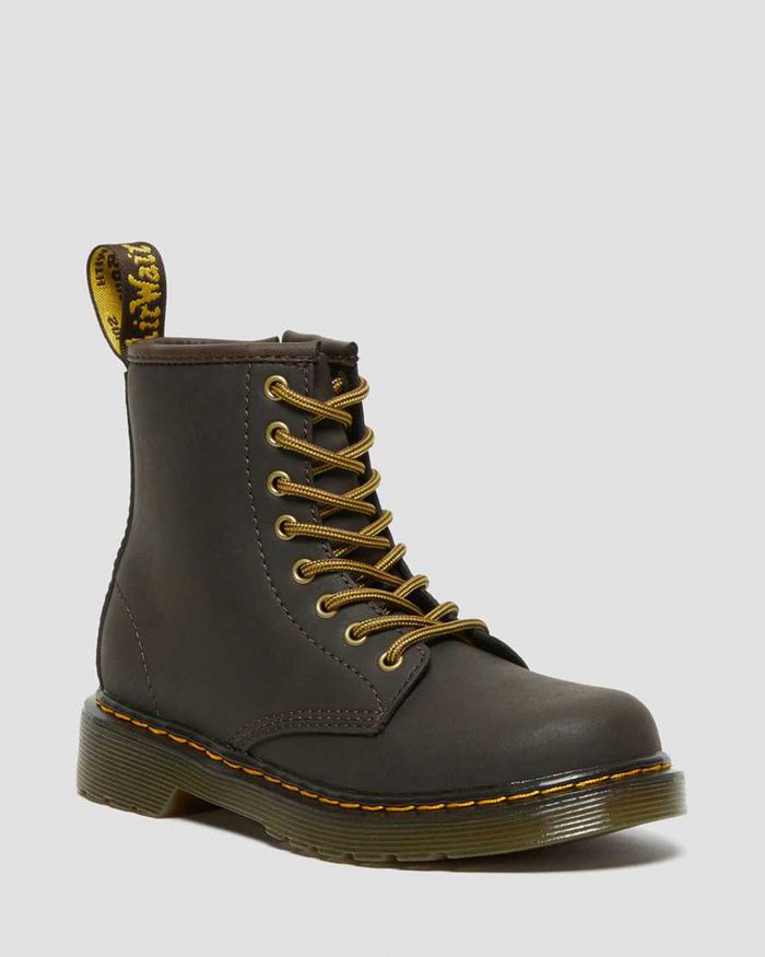 Dr Martens Støvler Barn Mørke Brune Junior 1460 Wildhorse Læder Lace Up 3985LPQMR